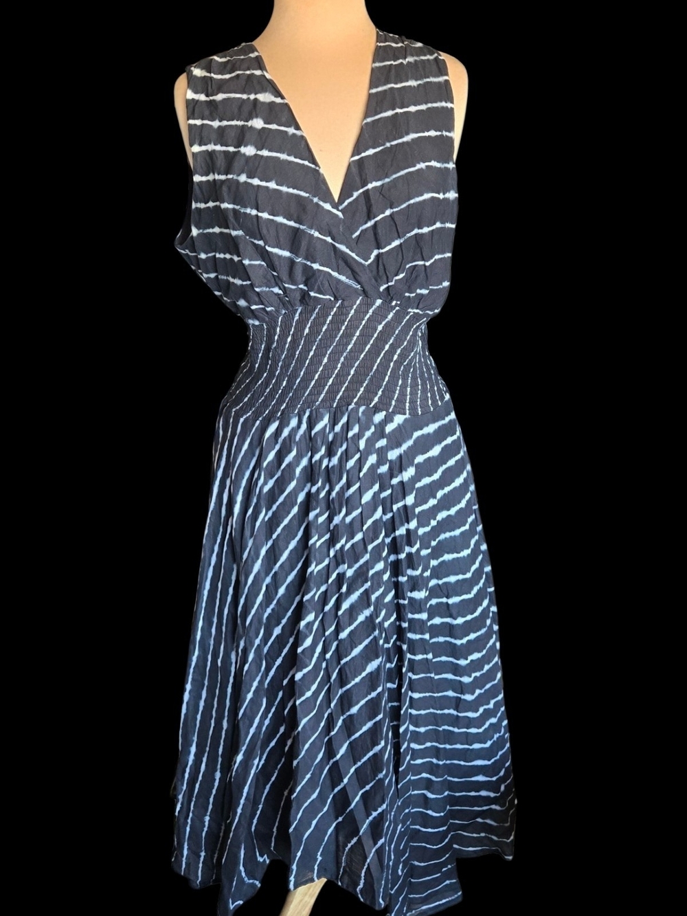 Soft Surroundings Black and White Striped Midi Dress Sz M/L
